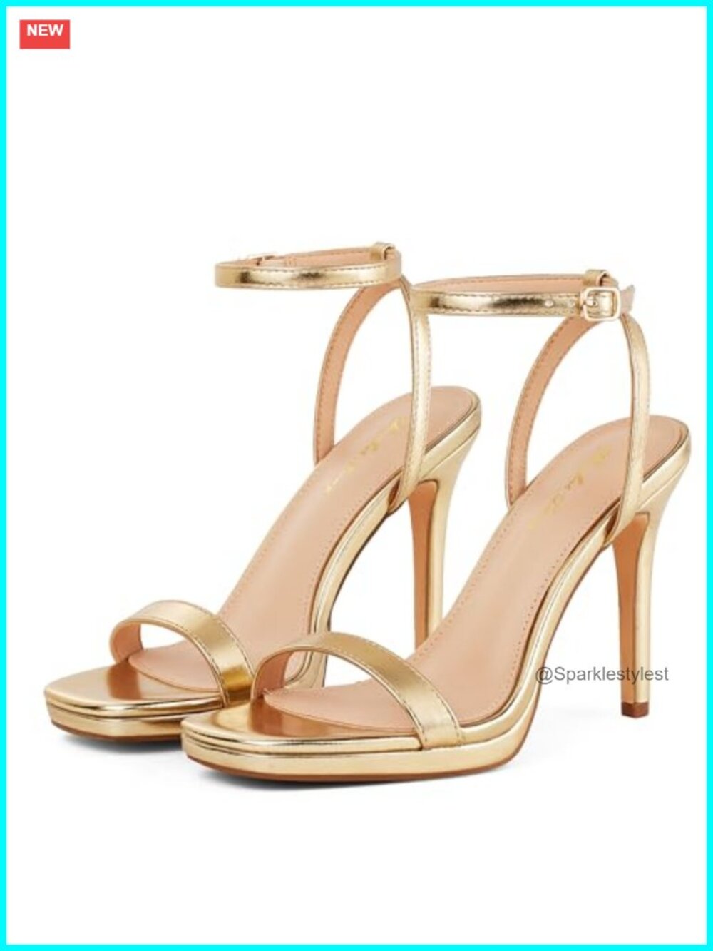 Stiletto Heeled Sandals Open Square Toe Strappy Adjustable Buckle